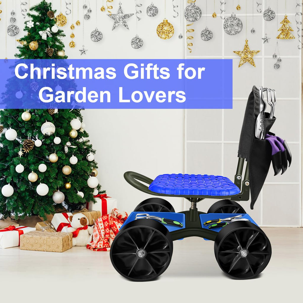 Blue Rolling Garden Cart with Four Wheels and Tool Bag E9801