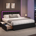 Black Full Size Upholstered Bed Frame with 4 Drawers and LED Lights Q54159