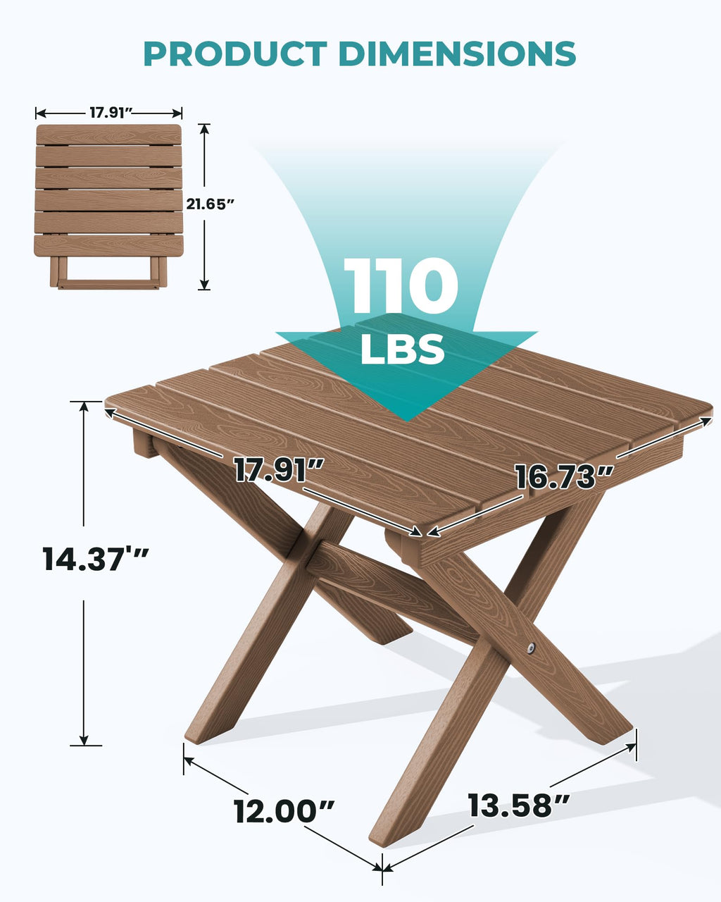 Small Folding Outdoor Side Table Set of 2 Brown S779702
