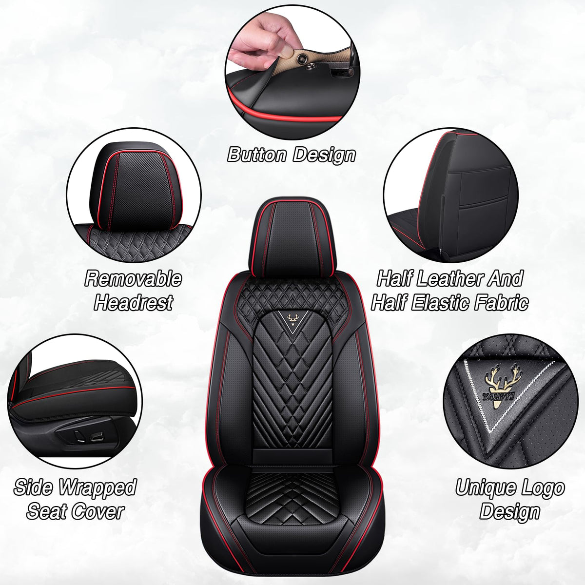 Black-Red Leather Car Seat Covers Full Set M59788