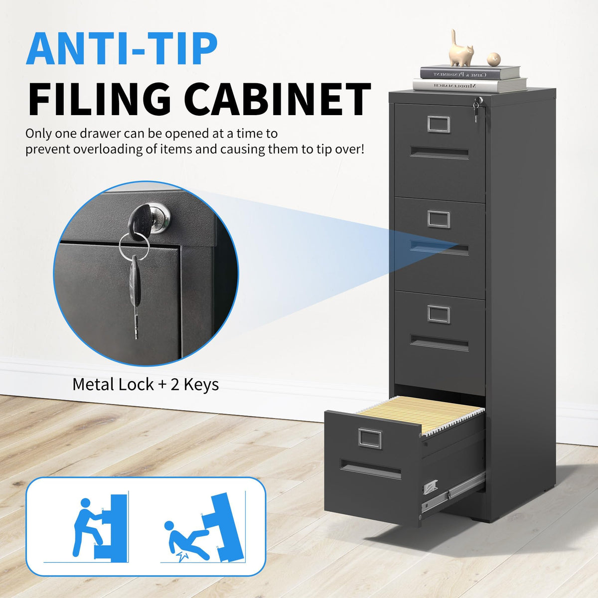 Black 4 Drawer Metal File Cabinet with Lock U884