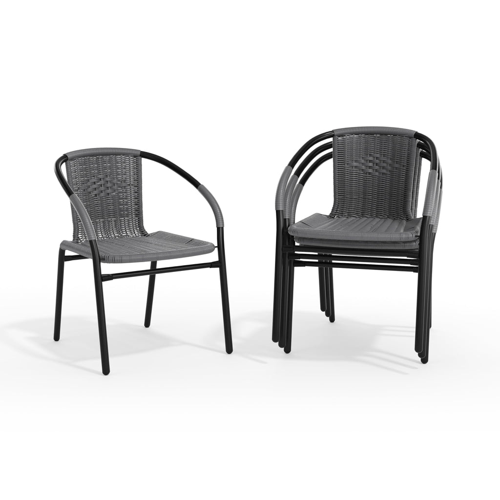 Gray PE Rattan Stackable Patio Dining Chair 4-Pack A655