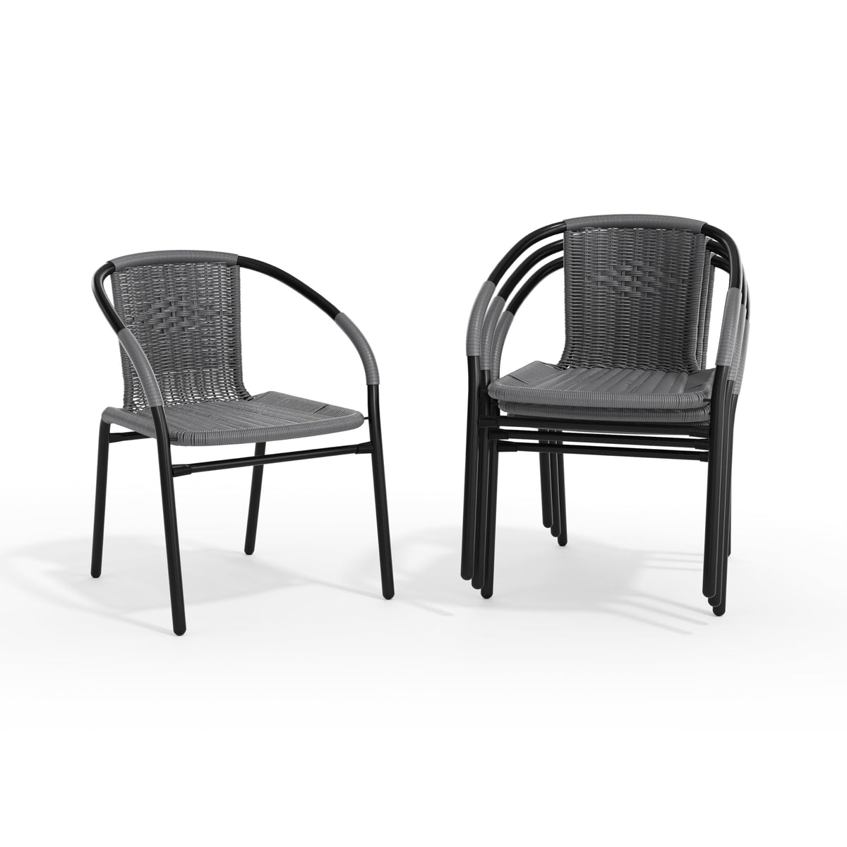 Gray PE Rattan Stackable Patio Dining Chair 4-Pack A655