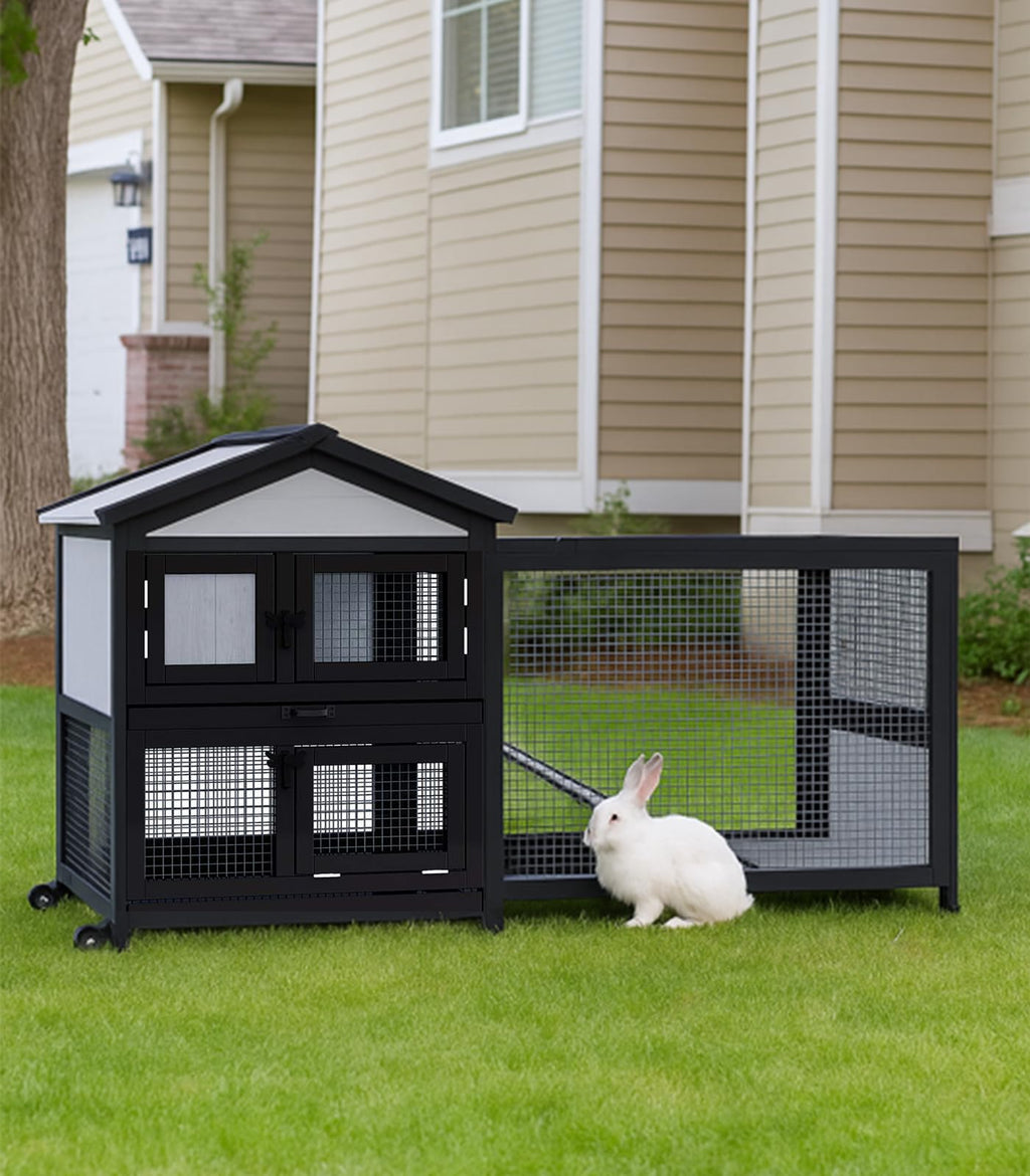 Black 2-Story Rabbit Hutch with Pull Out Tray H300795