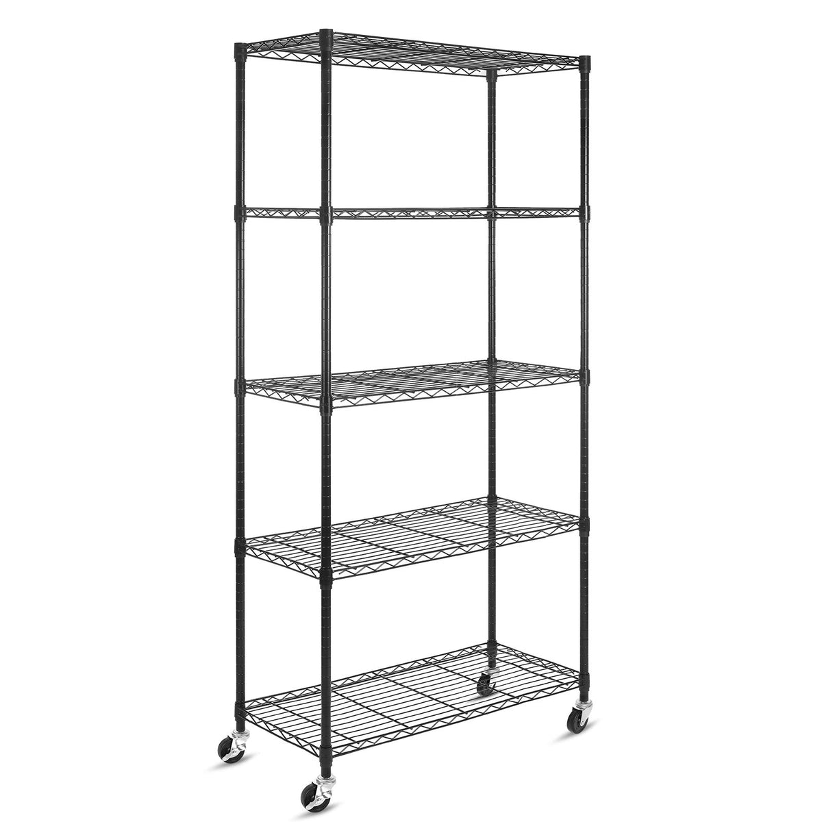 5-Shelf Adjustable Heavy Duty Metal Shelving Unit with Wheels, Black B57096