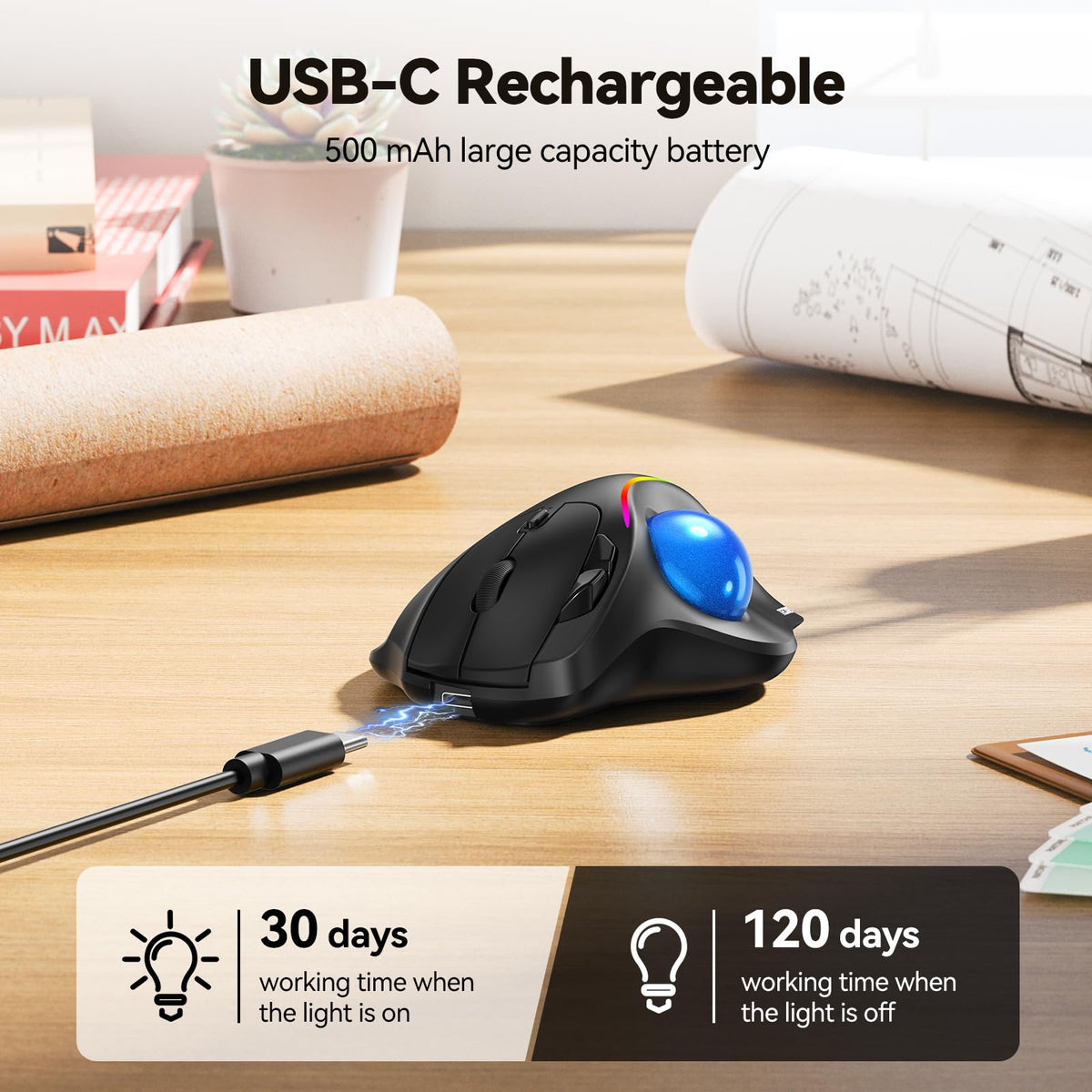 Wireless Bluetooth Ergonomic Trackball Mouse S3270