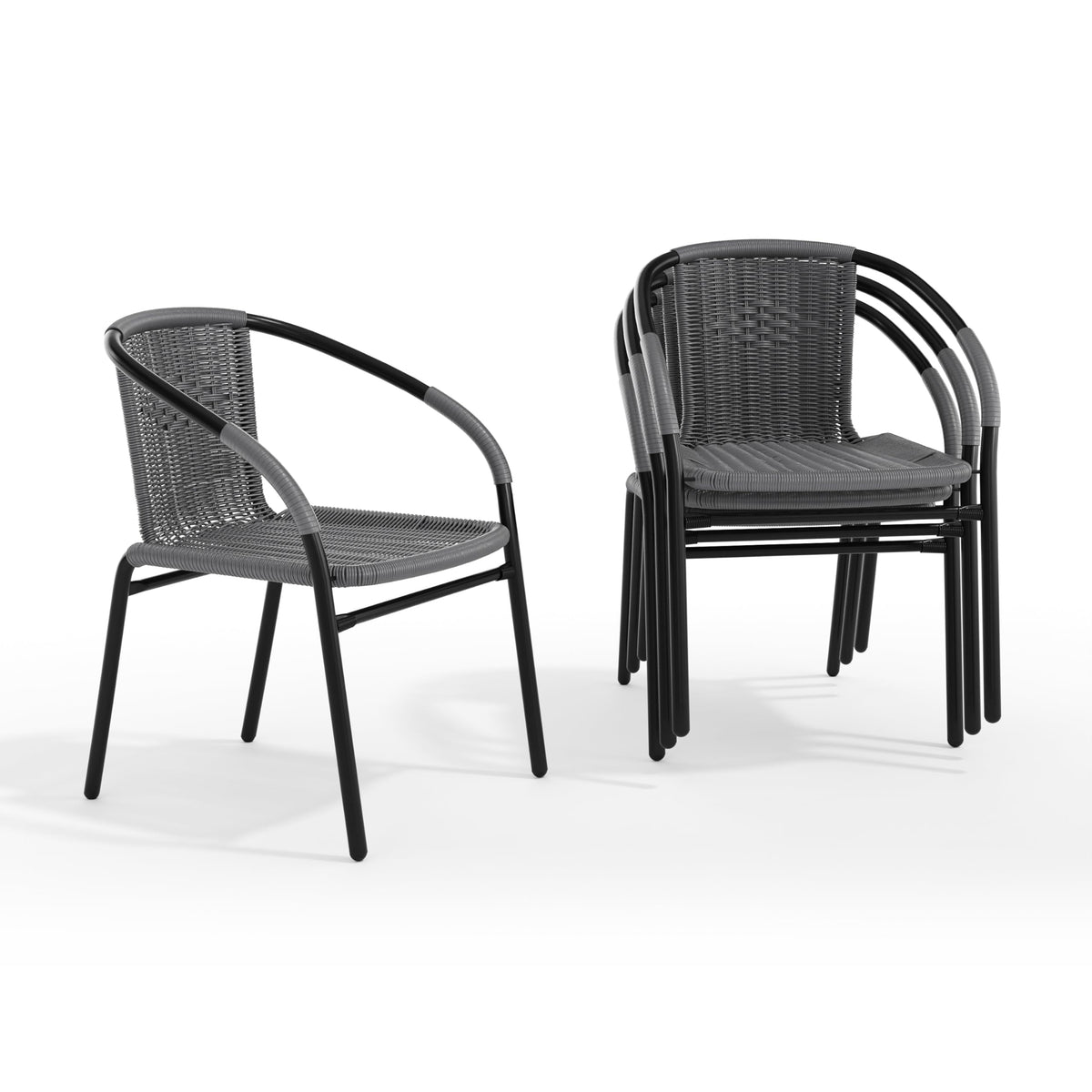 Gray PE Rattan Stackable Patio Dining Chair 4-Pack A655