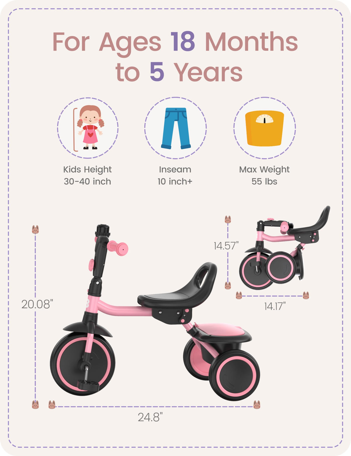 Pink Toddler Tricycle with Bell T901474