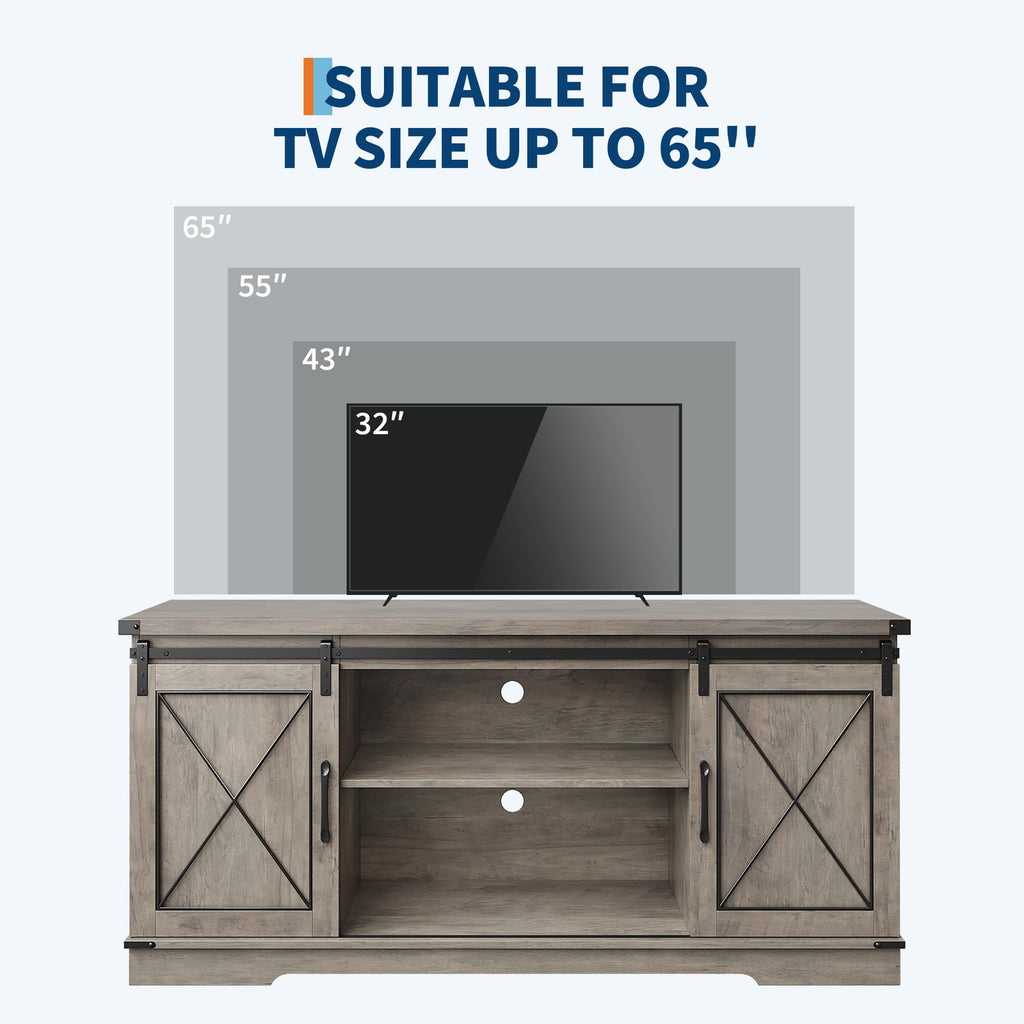 Farmhouse TV Stand with Sliding Barn Doors and Storage Cabinets J6586
