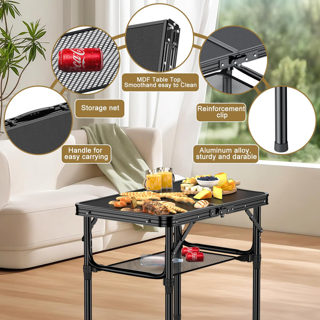 2 FT Folding Camping Table with 3 Adjustable Height L505