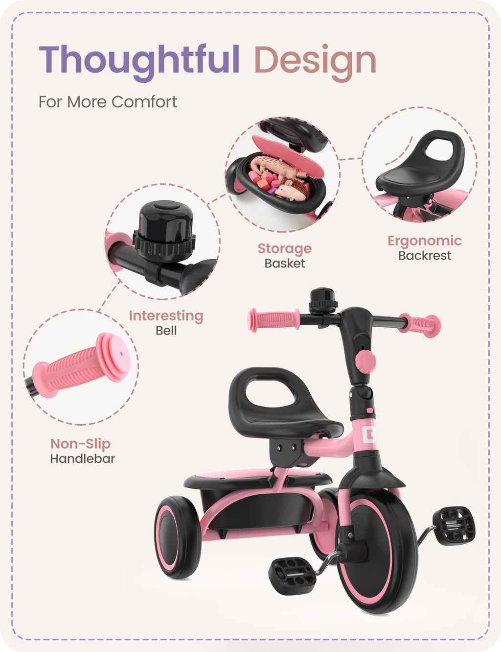 Pink Toddler Tricycle with Bell T901474