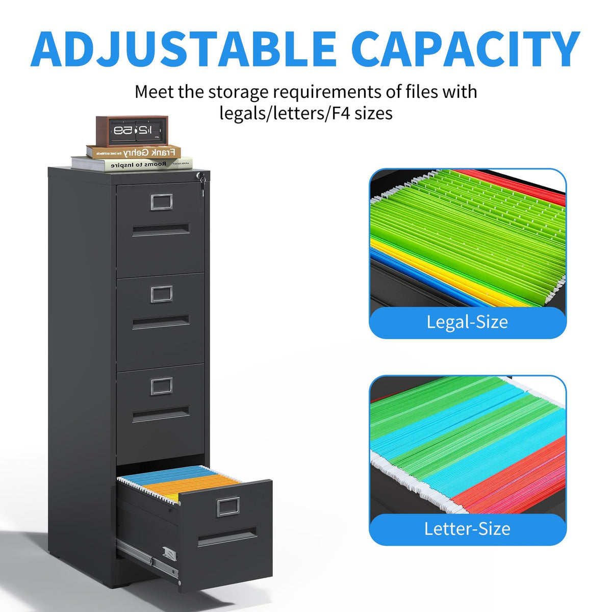 Black 4 Drawer Metal File Cabinet with Lock U884