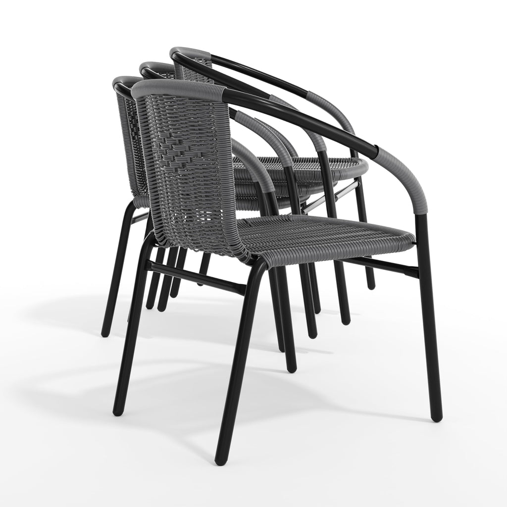 Gray PE Rattan Stackable Patio Dining Chair 4-Pack A655