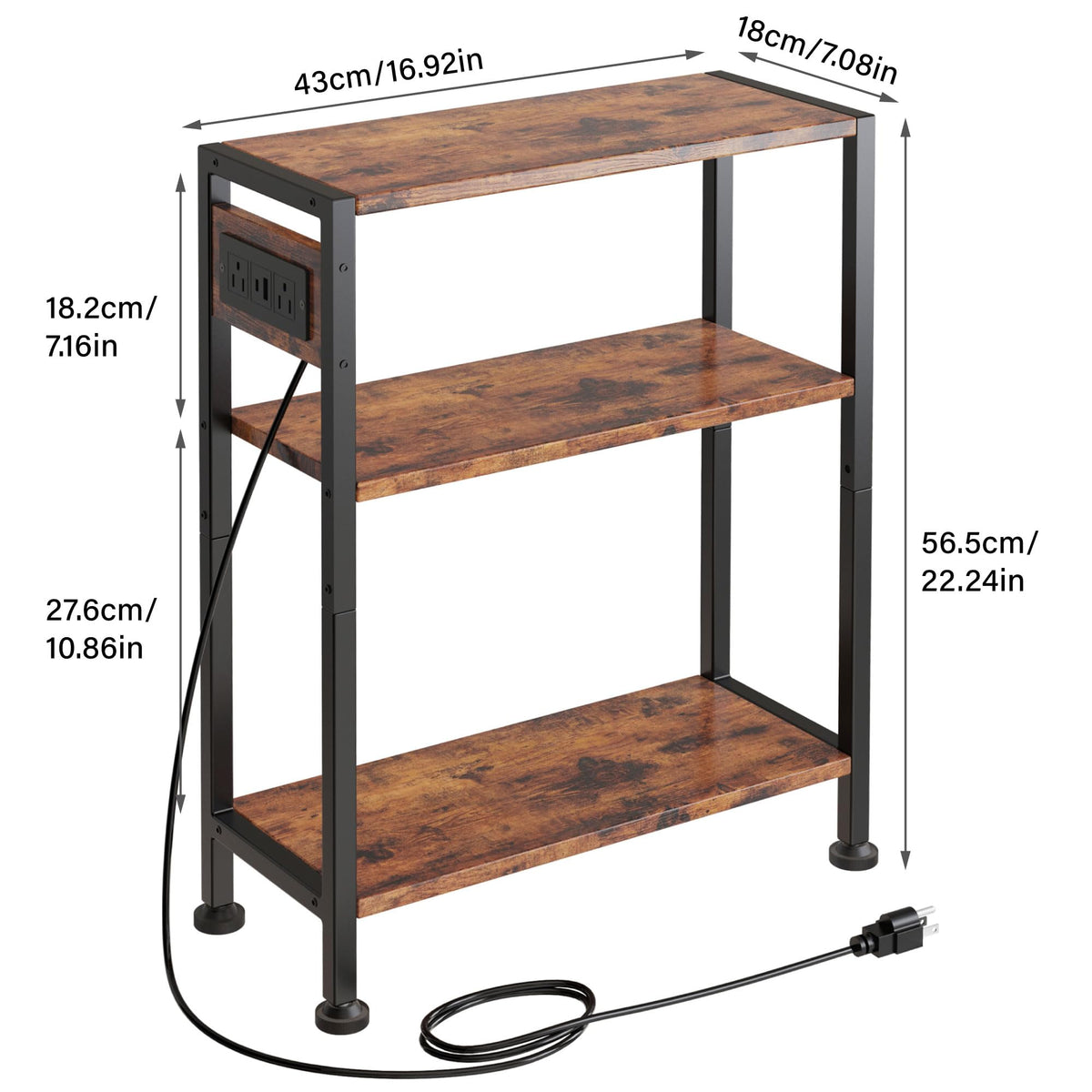 3-Tier Side Table with Charging Station Y40025
