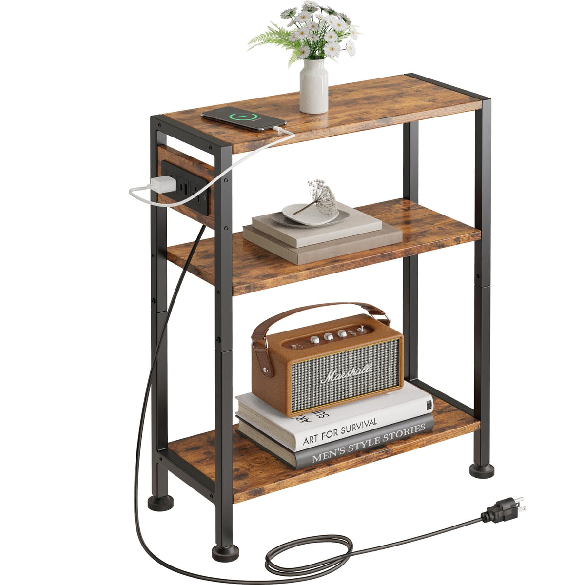 3-Tier Side Table with Charging Station Y40025