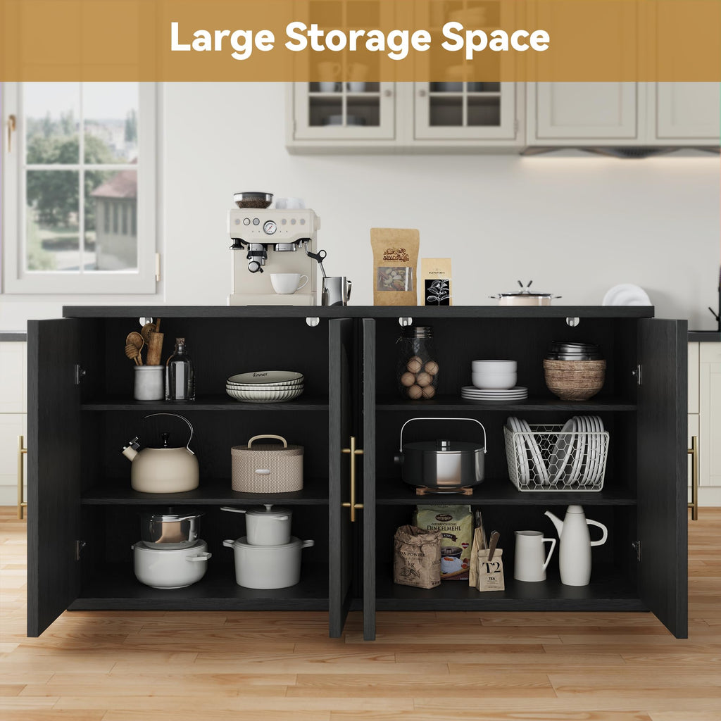 63" Black Wood Buffet Cabinet with Storage W5527