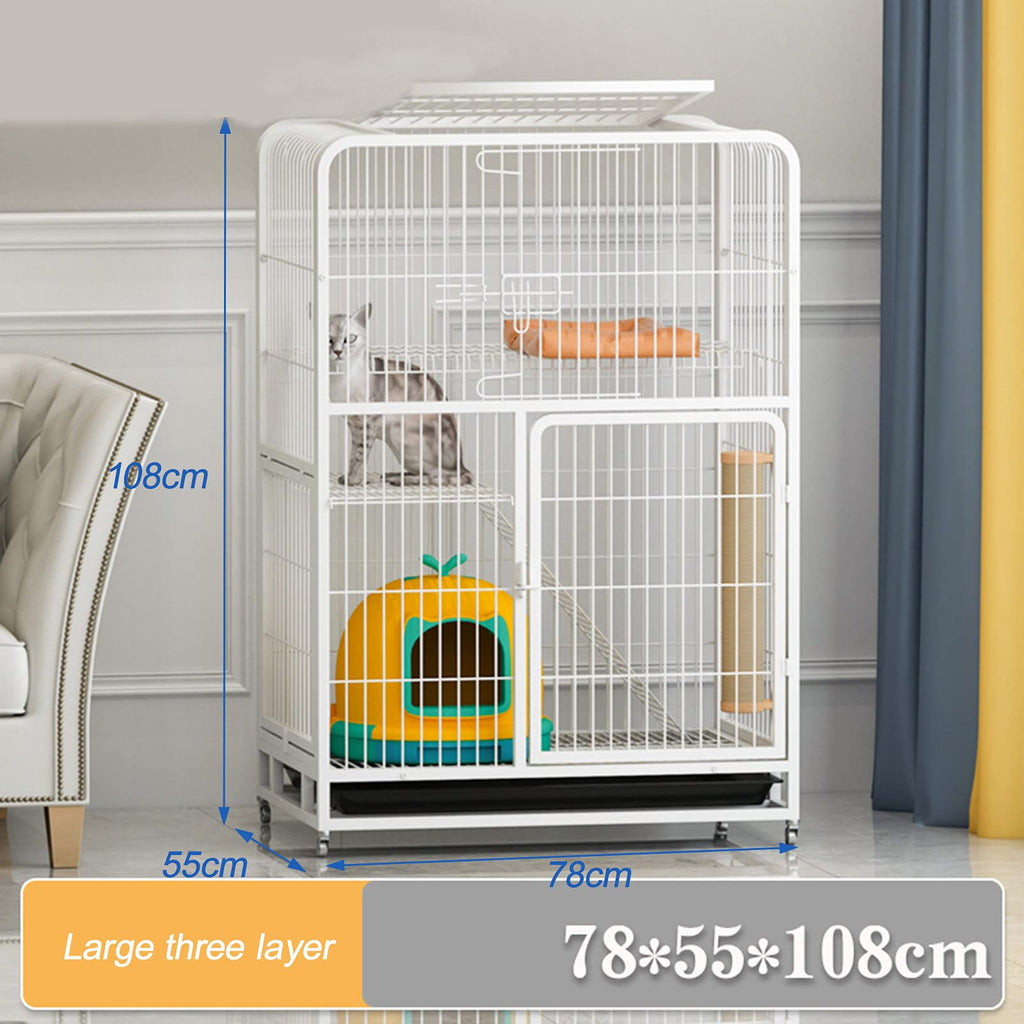 3-Tier Metal Wire Cat Cage with Hammock and Casters G17871