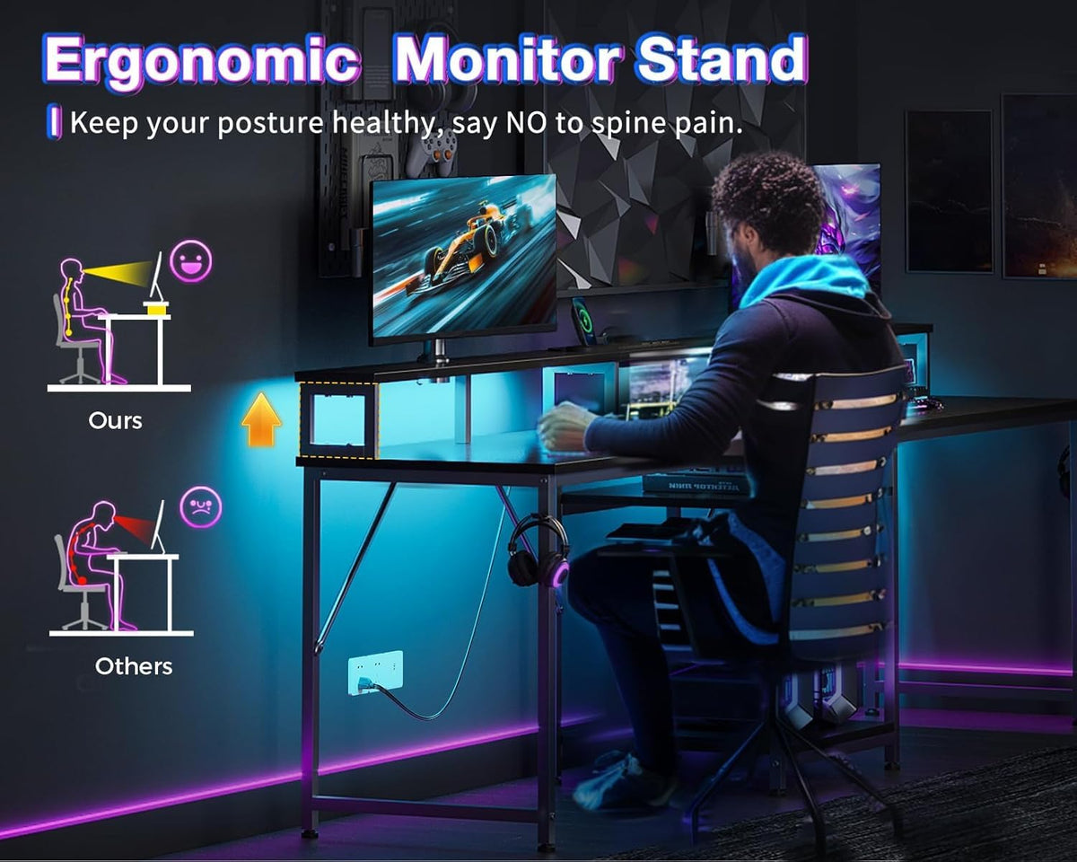 98'' 2 Person Gaming Desk with LED Lights K441757
