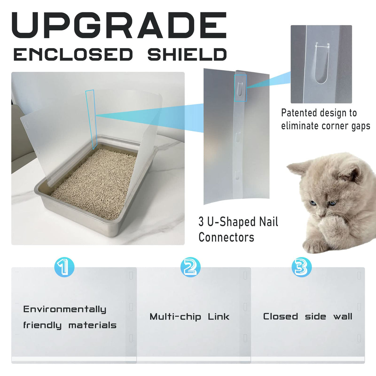 Connectable Cat Litter Box Pee Shield Splash Guard S5429