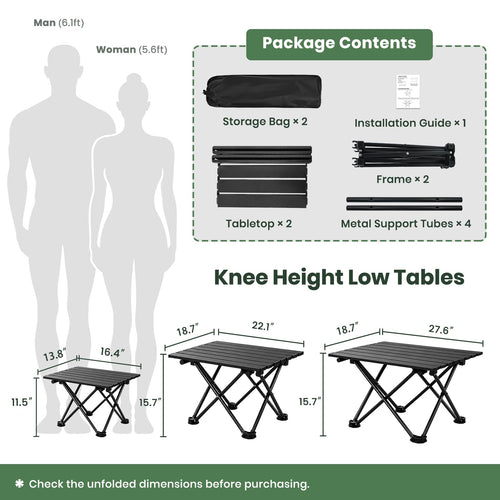 2 Pack Black Foldable Camping Table A137