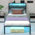 Black Twin Size Platform Bed Frame with Charging Station and LED Lights V704
