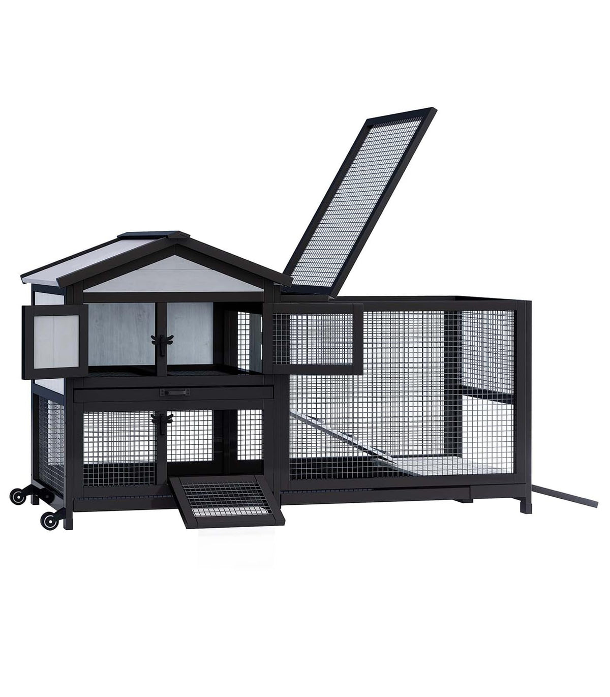 Black 2-Story Rabbit Hutch with Pull Out Tray H300795