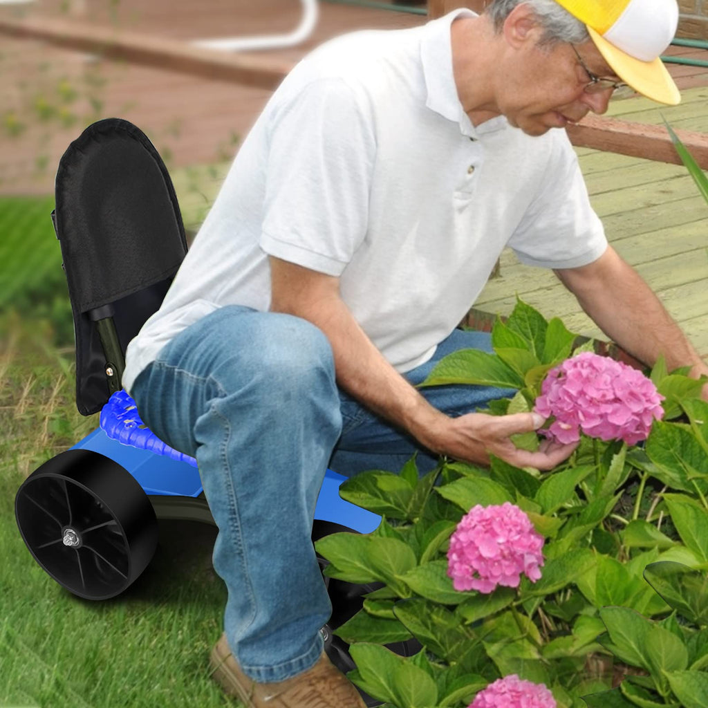 Blue Rolling Garden Cart with Four Wheels and Tool Bag E9801