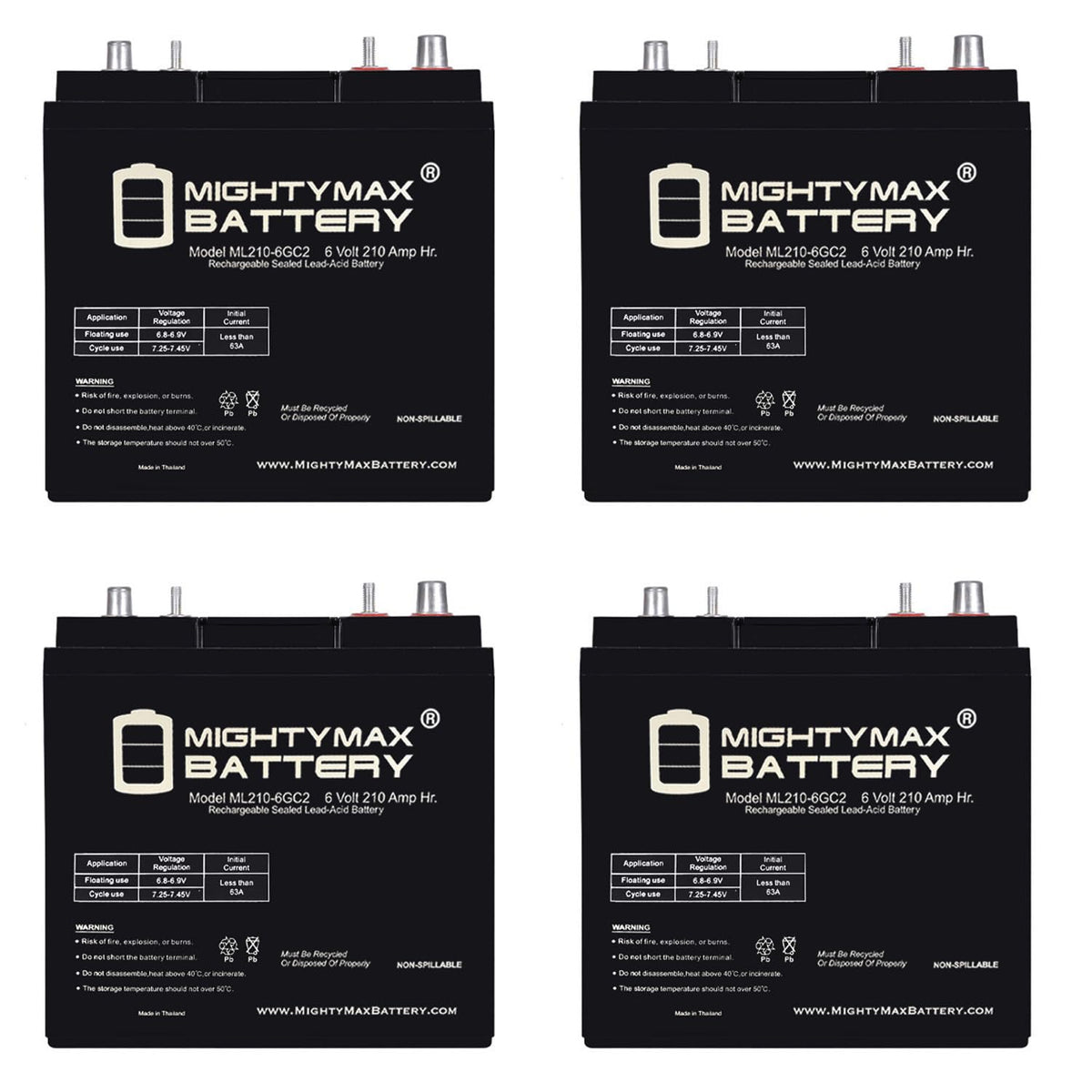 6V 210AH Dual Terminal SLA Deep Cycle Battery 4 Pack O7677