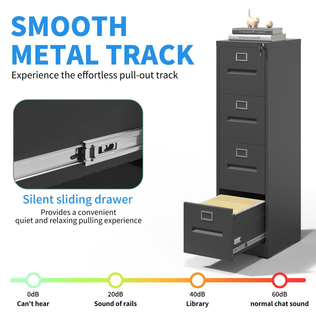 Black 4 Drawer Metal File Cabinet with Lock U884