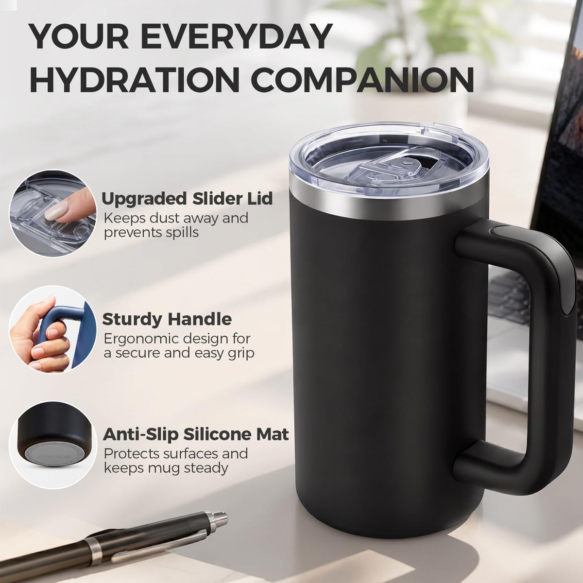 20oz Insulated Coffee Mug With Handle Ocean Blue M334