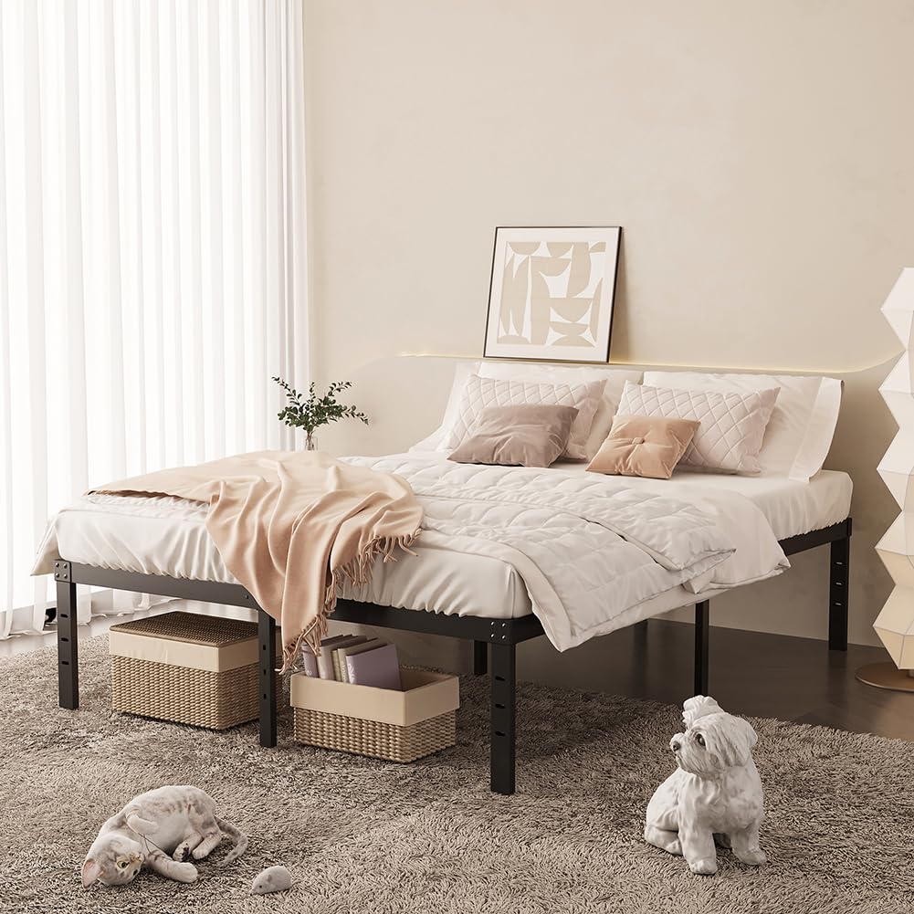 Queen Size 18 Inch Metal Platform Bed Frame Black D976
