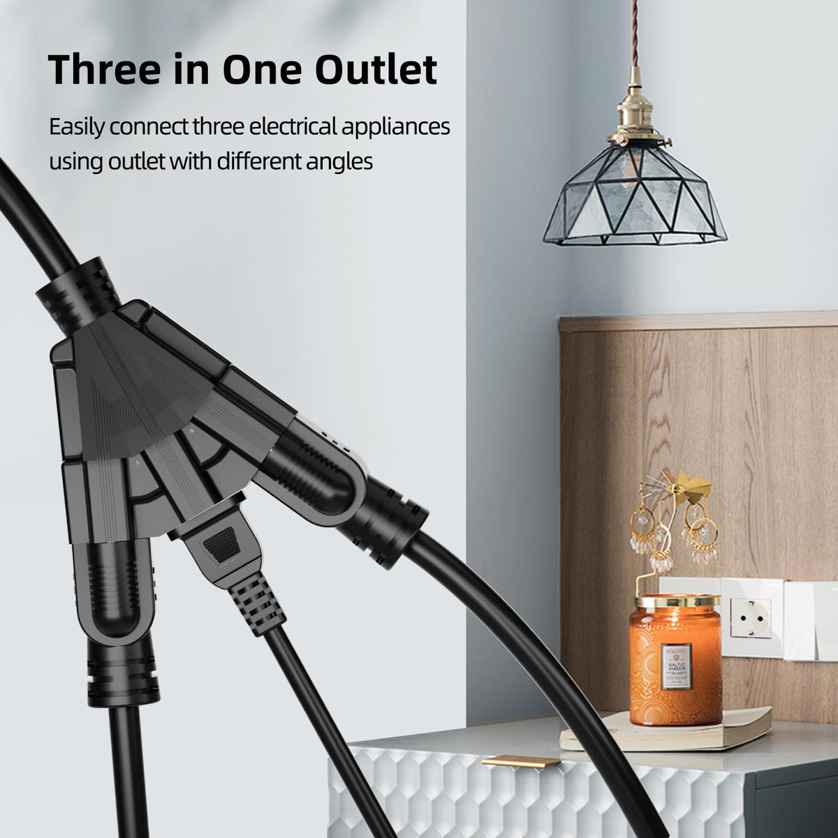 100 FT 3 Outlet Outdoor Extension Cord Waterproof 16/3 SJTW Black Y56263