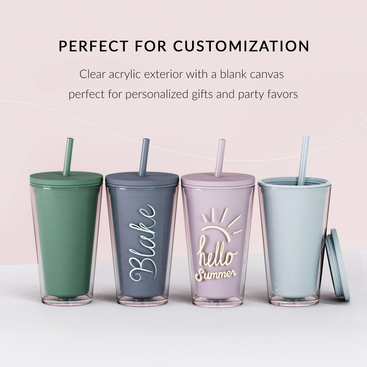 Clear 16oz Insulated Acrylic Tumbler with Lid and Straw, 2 Pack E5659