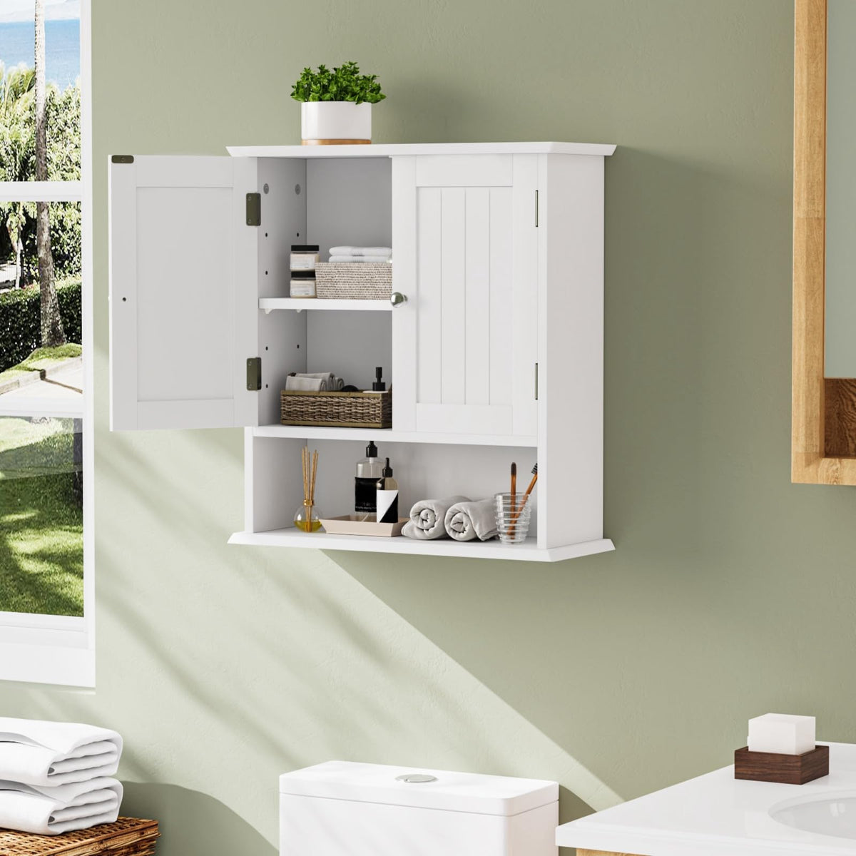 White Wall Mounted Bathroom Cabinet with 2 Door H647