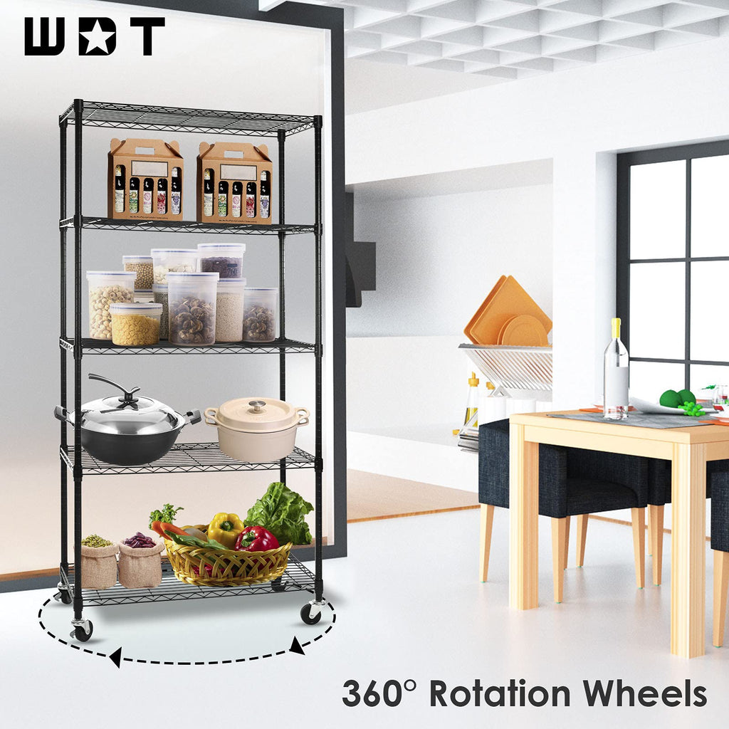 5-Shelf Adjustable Heavy Duty Metal Shelving Unit with Wheels, Black B57096