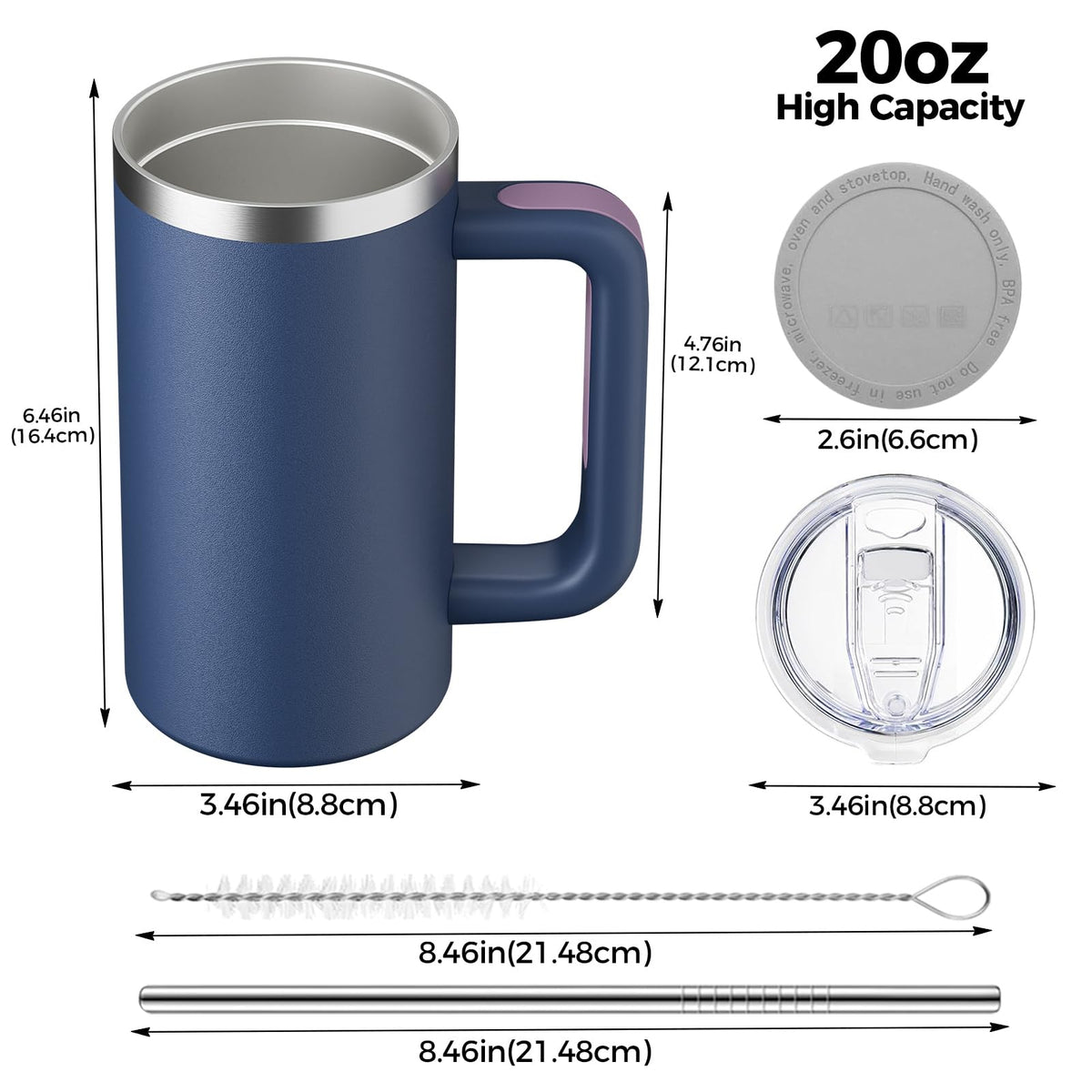 20oz Insulated Coffee Mug With Handle Ocean Blue M334