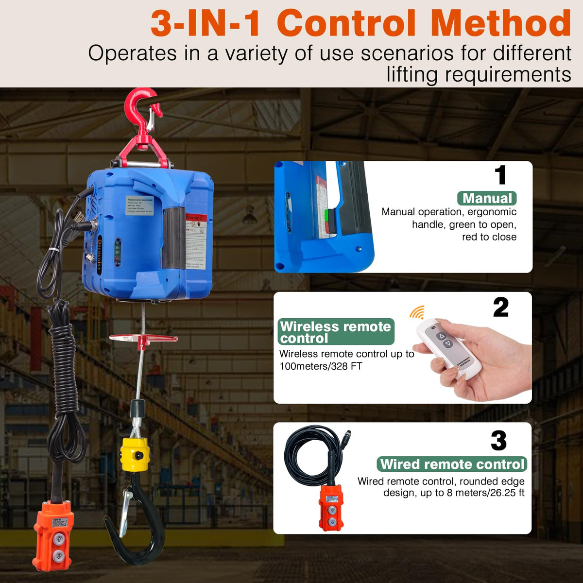 1500lb Portable Electric Hoist Winch X774