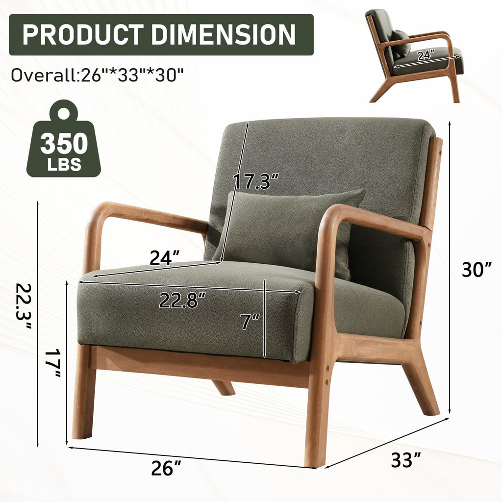 Mid Century Modern Accent Chairs Set of 2 Fabric Wood Armchair H213