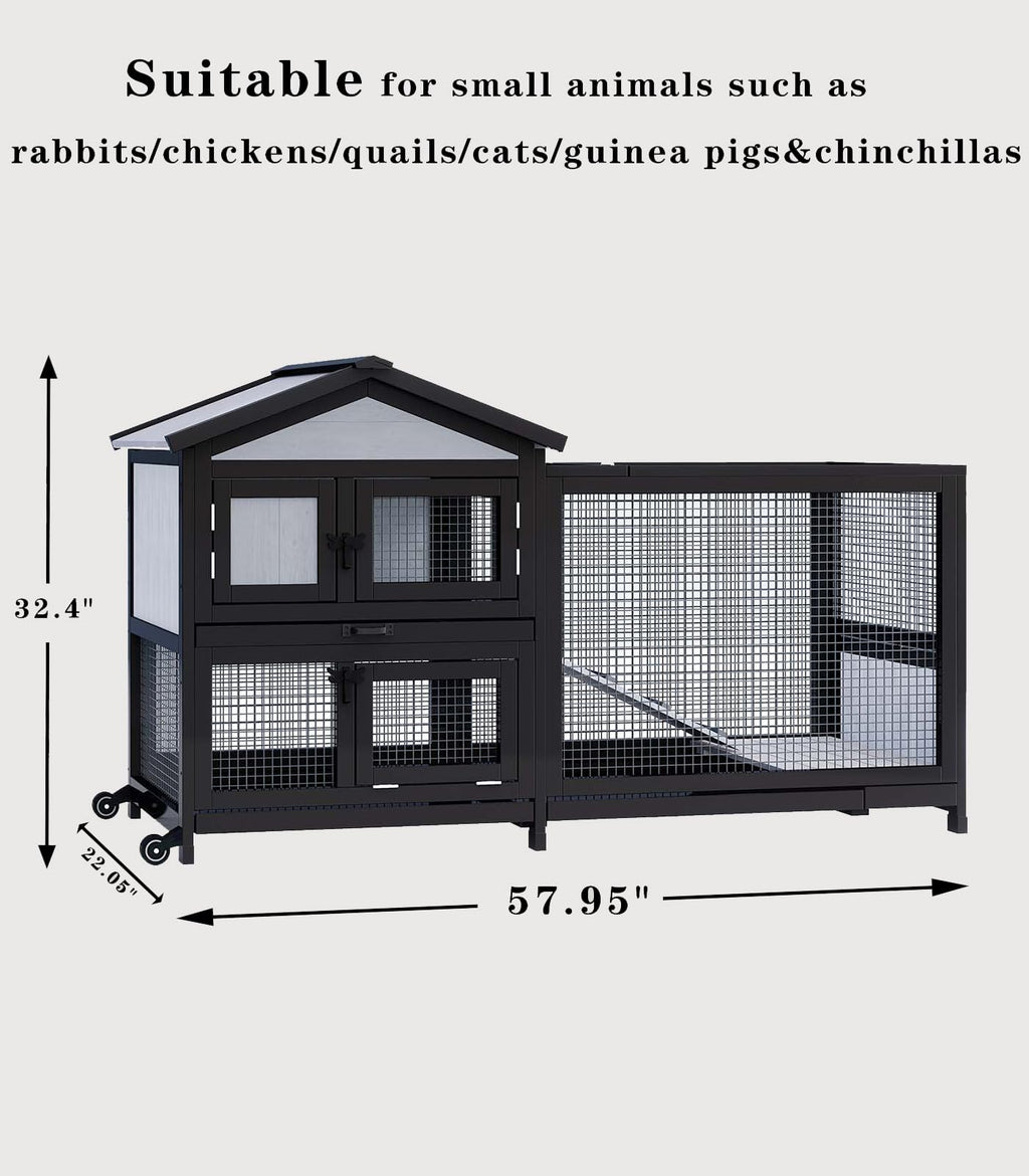 Black 2-Story Rabbit Hutch with Pull Out Tray H300795