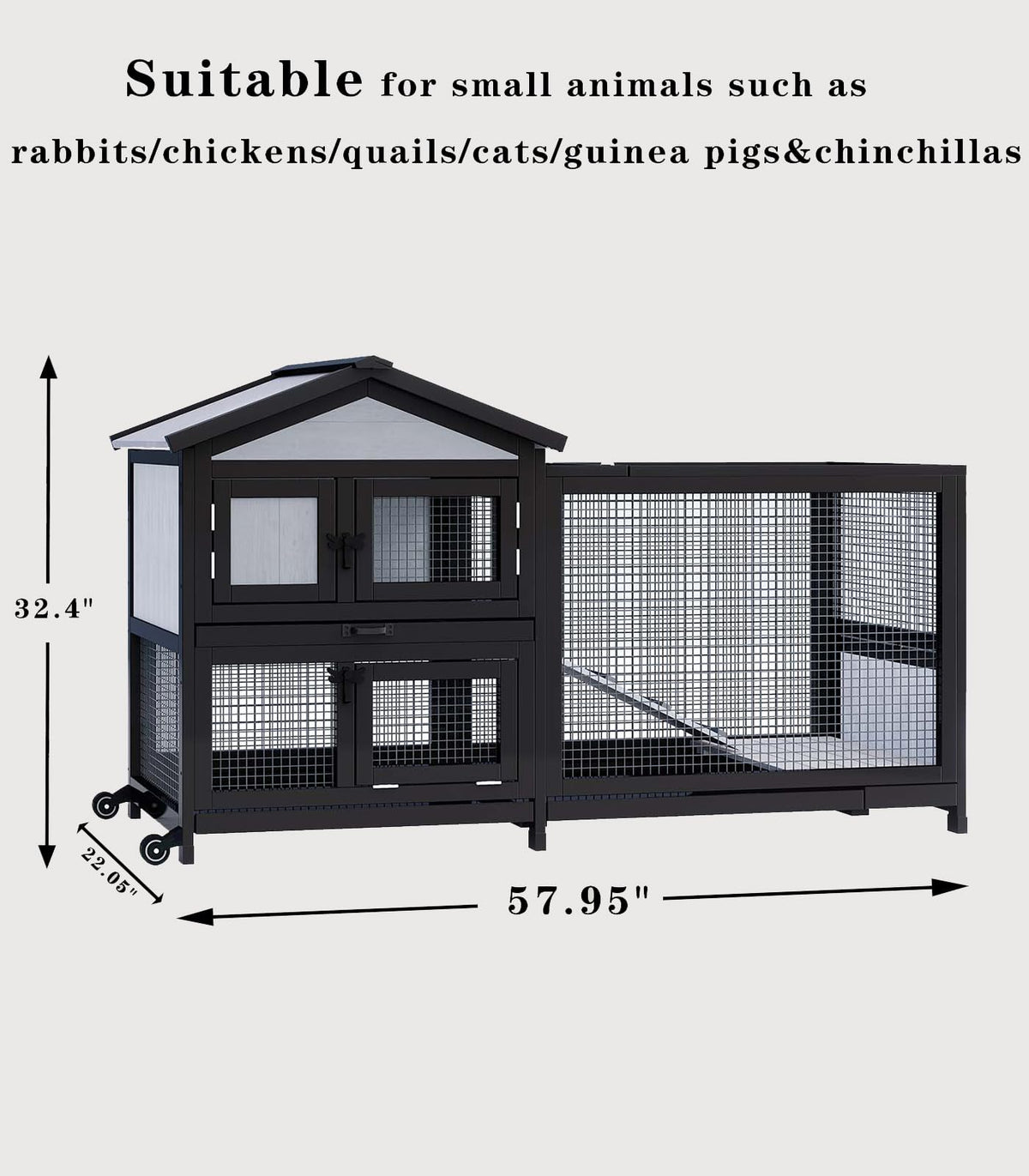 Black 2-Story Rabbit Hutch with Pull Out Tray H300795