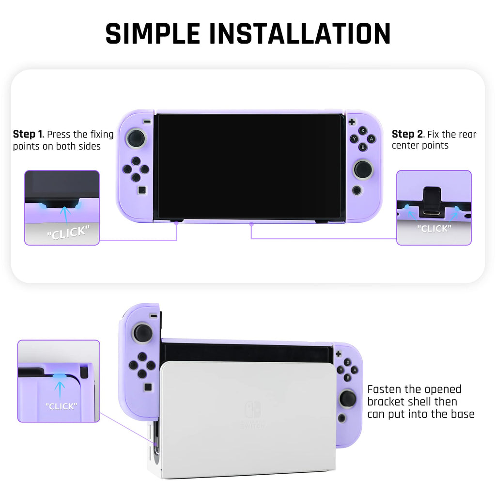 Purple Case for Nintendo Switch OLED Model with Screen Protector and 4 Thumb Grip Caps J270746