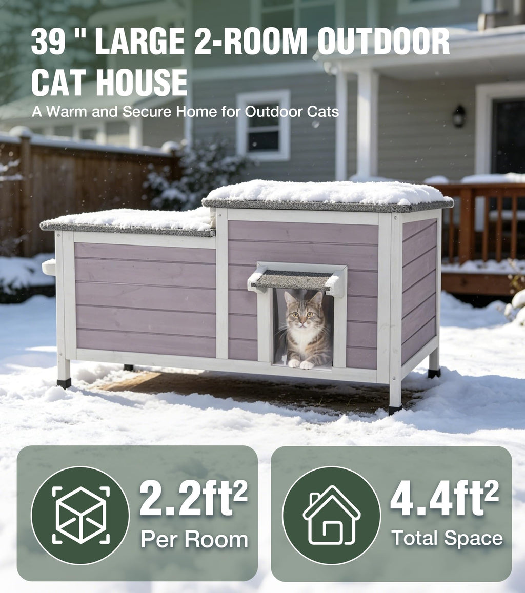 Large 2-Room Weatherproof Heated Cat House A768630