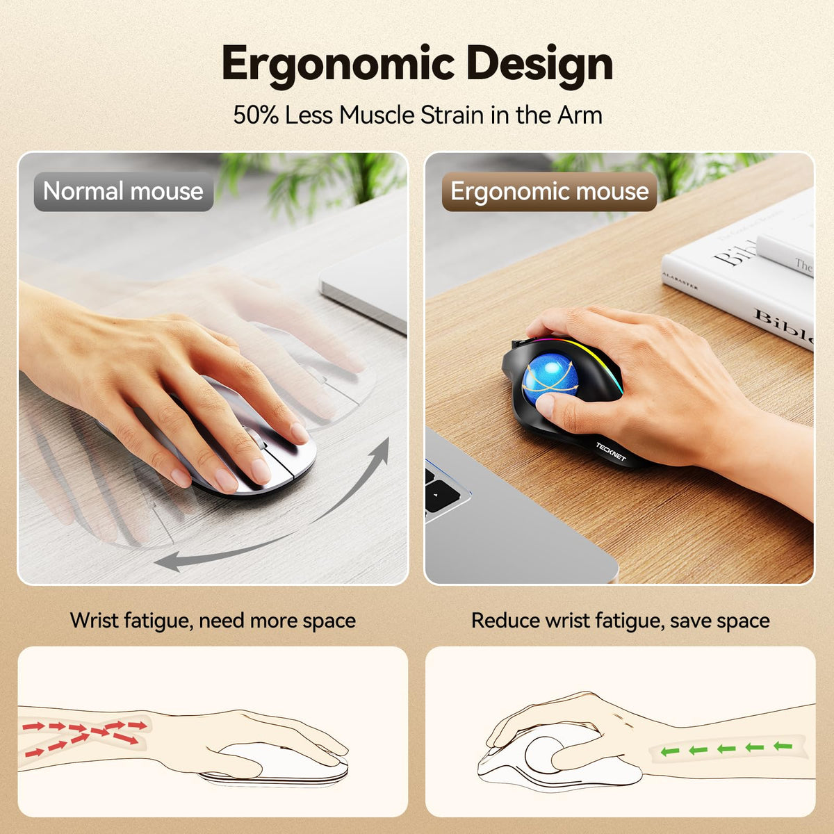 Wireless Bluetooth Ergonomic Trackball Mouse S3270