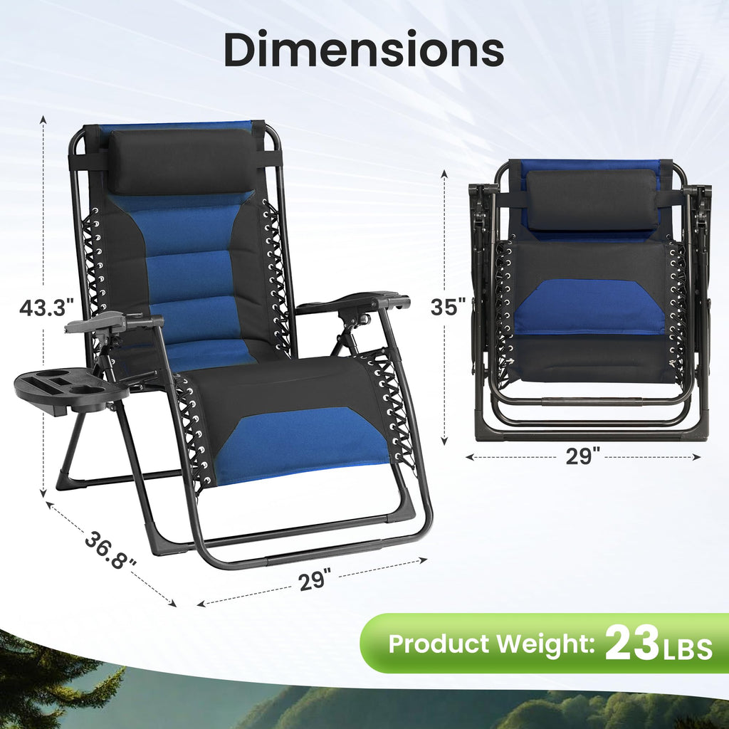 Oversized Zero Gravity Chair 2 Pack Folding Recliner with Pillow & Cup Holder U3280