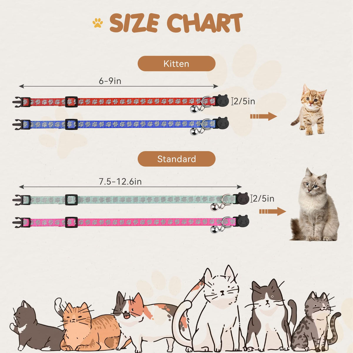 16 PCS Breakaway Reflective Nylon Cat Collars with Bells L41325