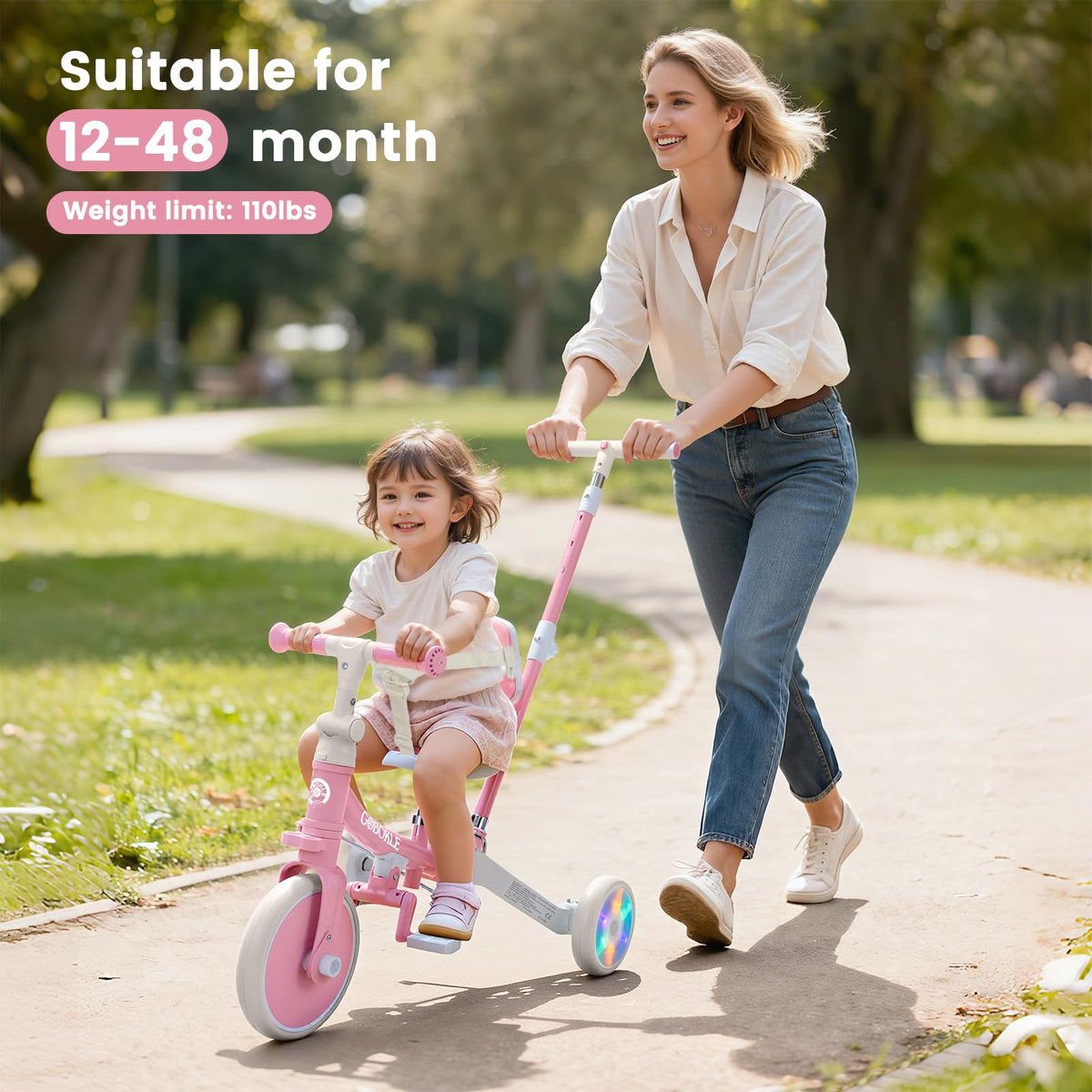 5-in-1 Convertible Toddler Tricycle with Push Handle S9725