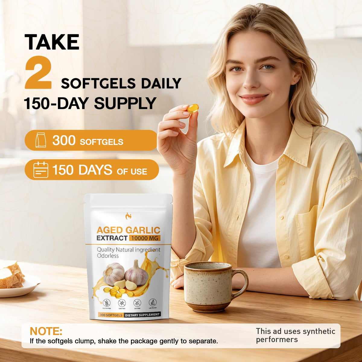 Odorless Garlic Supplements 300 Softgels D136486