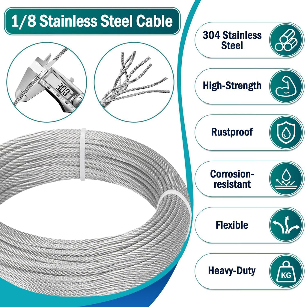 1/8 Wire Rope Kit, 100ft Stainless Steel Cable with Crimping Tool & Cutter M961