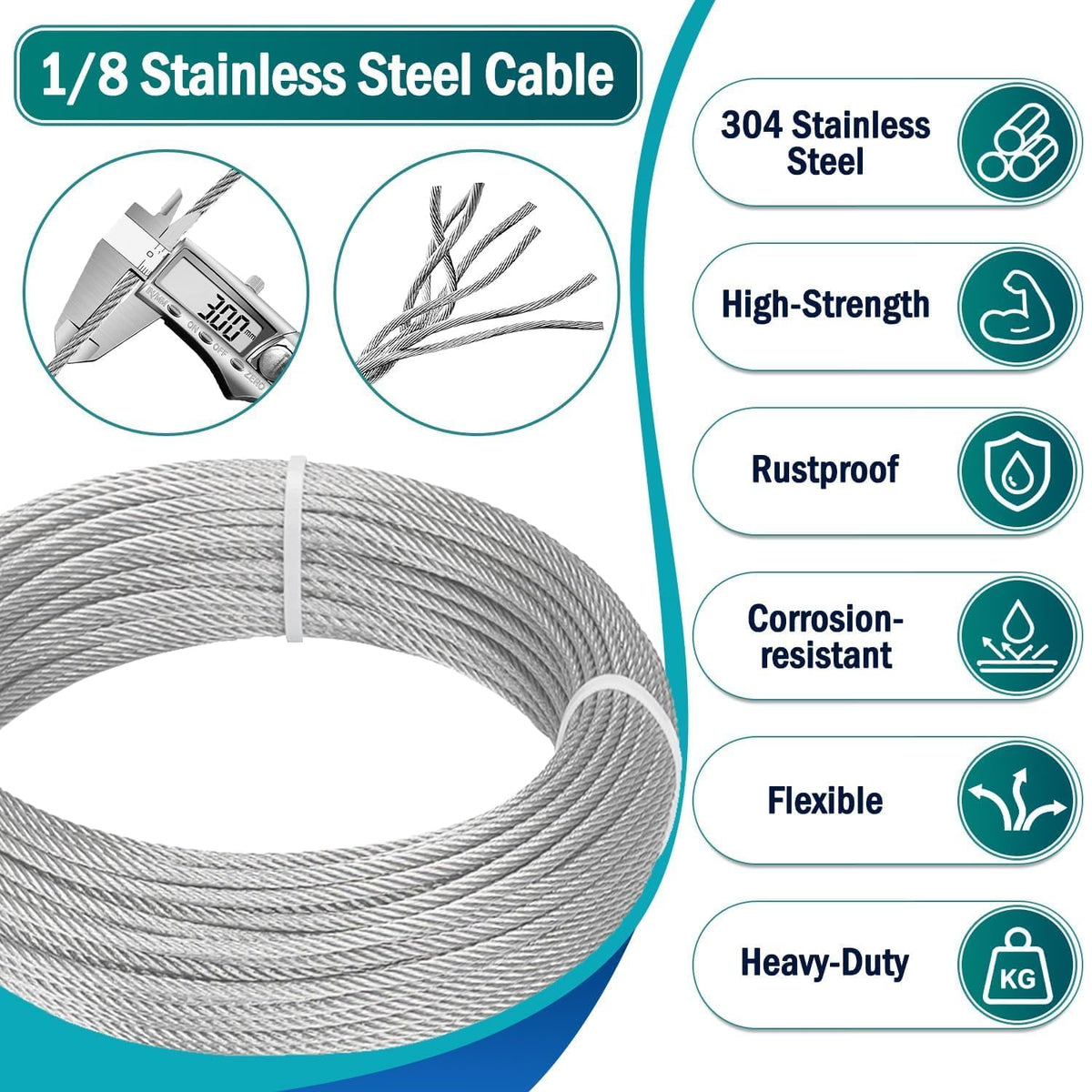 1/8 Wire Rope Kit, 100ft Stainless Steel Cable with Crimping Tool & Cutter M961