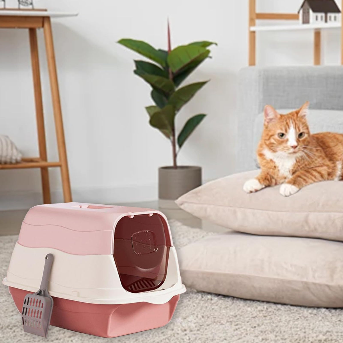 Cat Litter Box with Lid with Litter Scoop V599